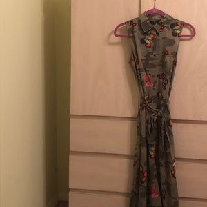 New G by Giuliano Green Camo Butterfly Button Down Dress w/ Belt